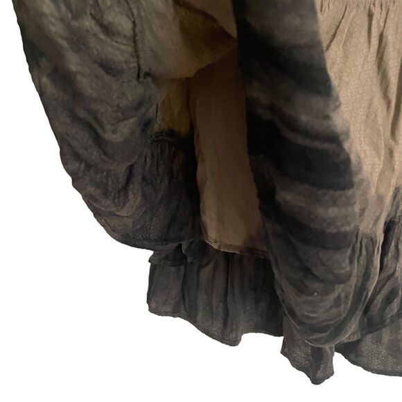 Free People Dip Dyed Full Skirt Sz S Lined Flat Front smocked Back Black Dk Tan - Picture 3 of 10
